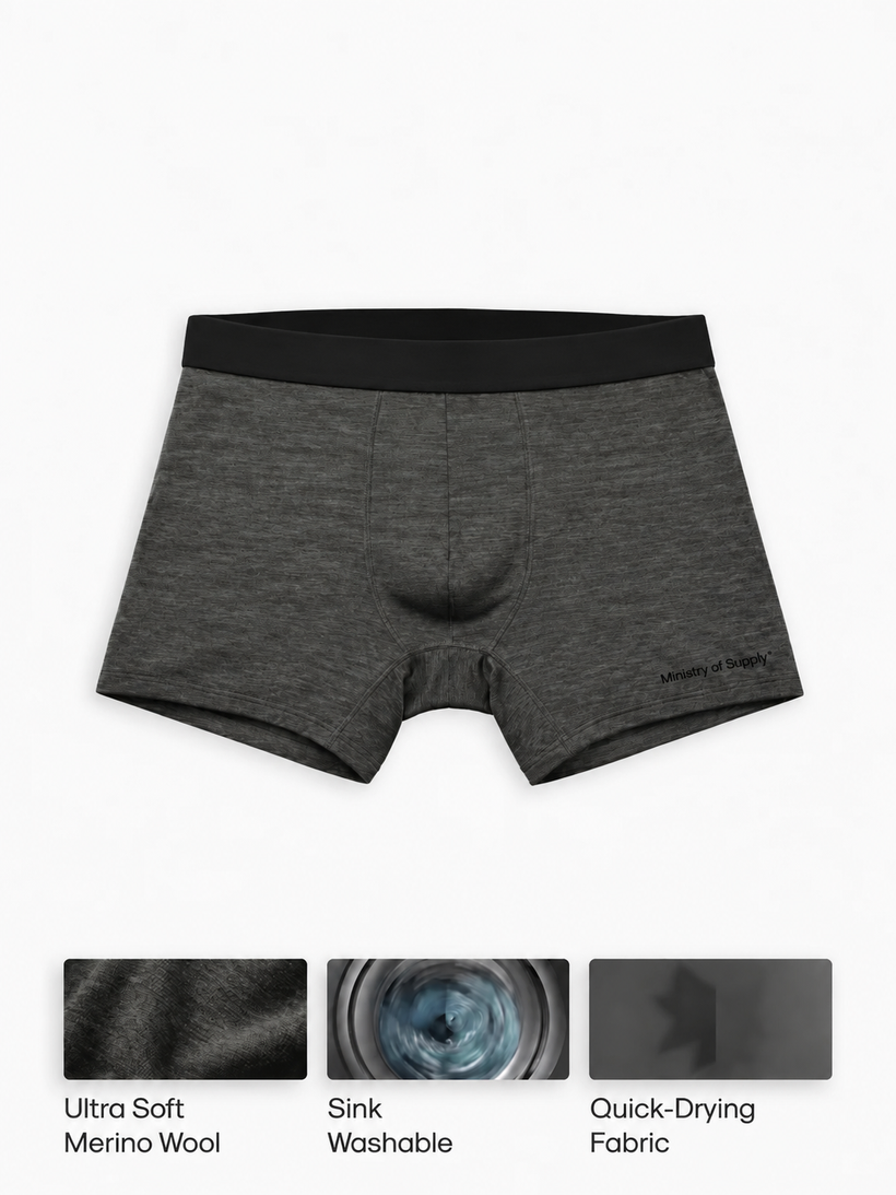 Men's Travel Merino Boxer Brief - Slate