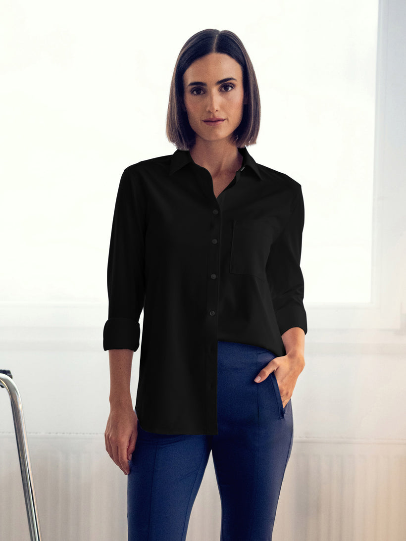 Women's AeroZero° Poplin Relaxed Shirt in Jet Black, lifestyle shot