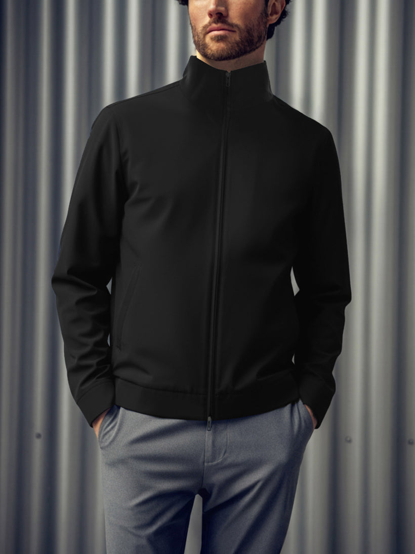 Men's Velocity Merino Harrington Jacket in Black, lifestyle shot