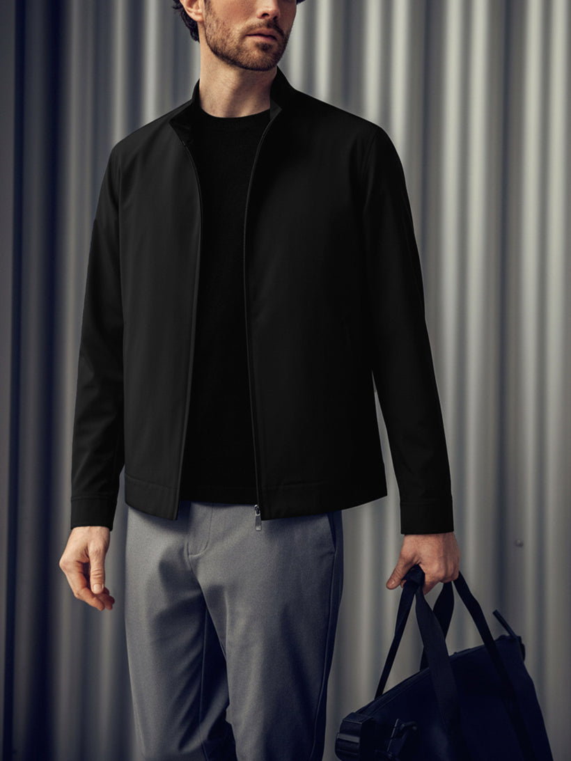 Men's Velocity Merino Harrington Jacket in Black, lifestyle shot