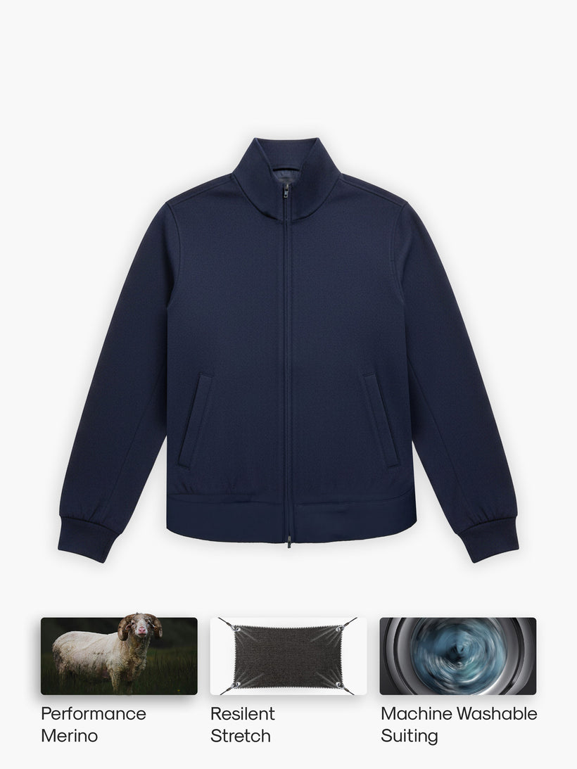 Men's Velocity Merino Harrington Jacket in Navy, front view