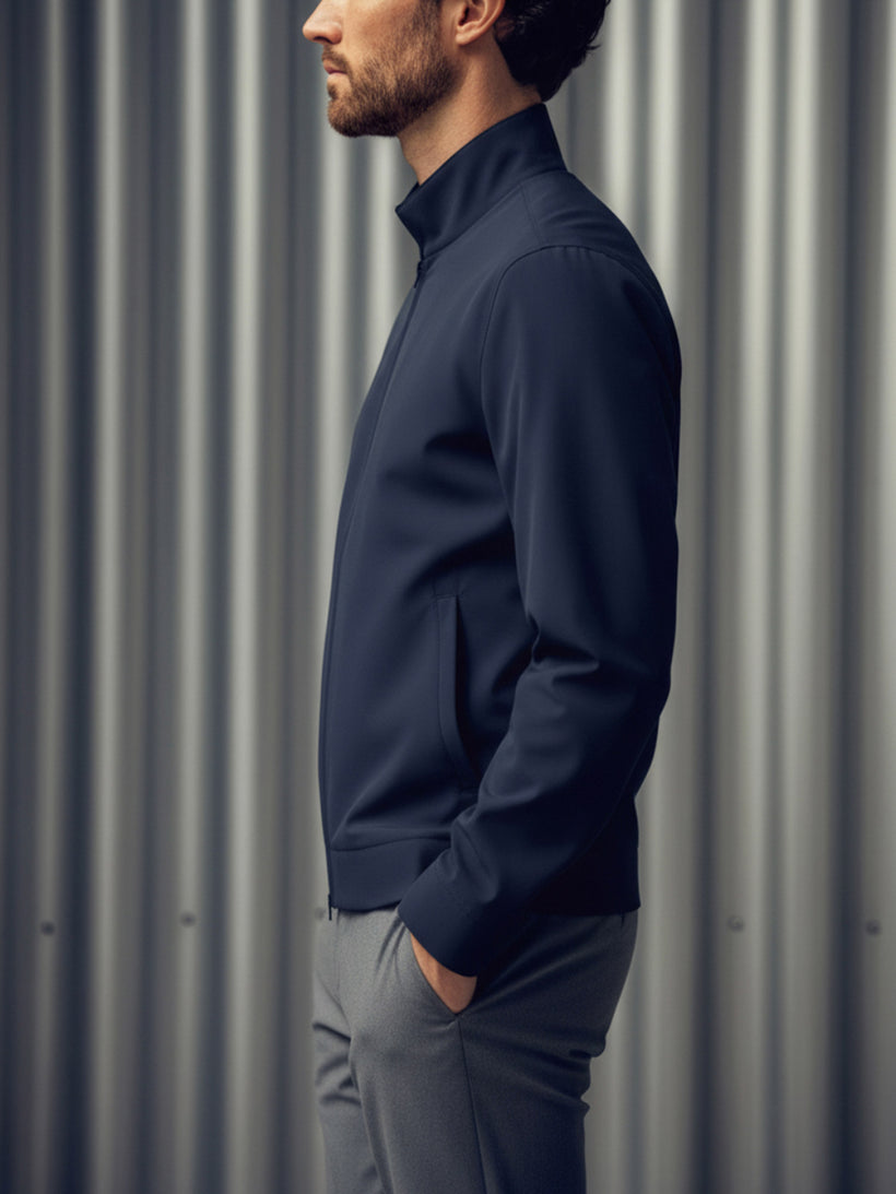 Men's Velocity Merino Harrington Jacket in Navy, side view