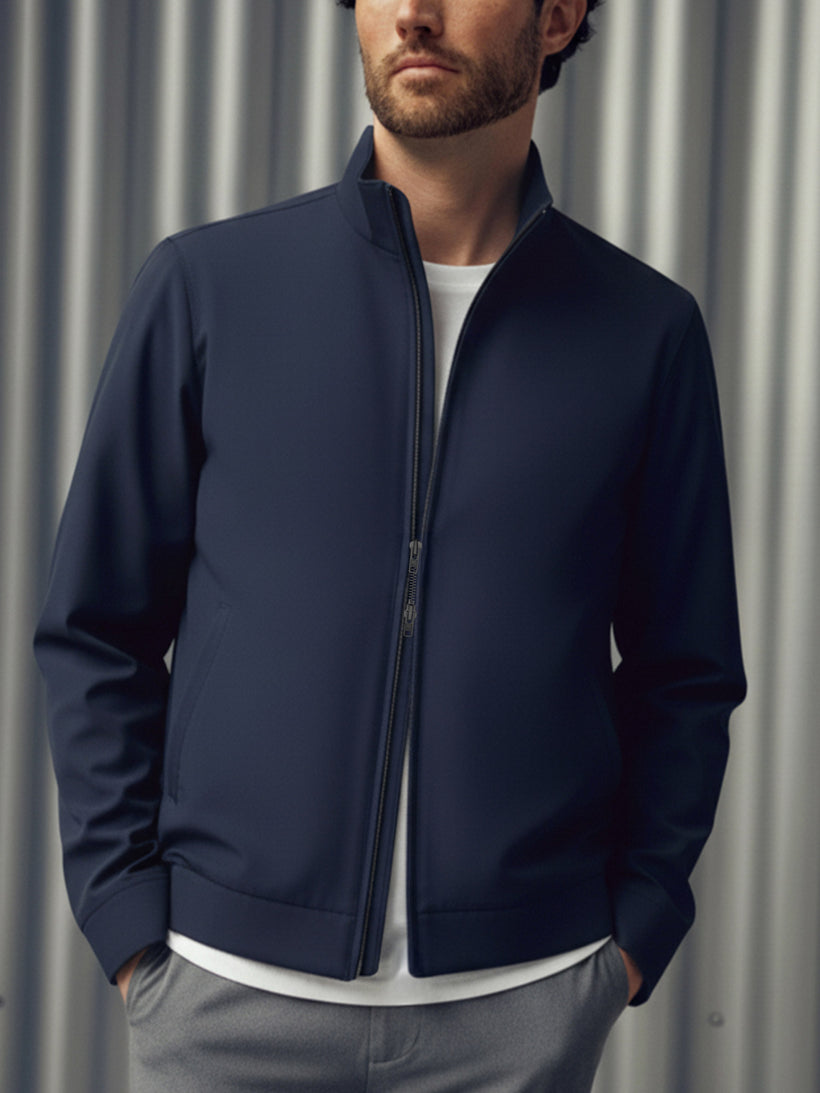 Men's Velocity Merino Harrington Jacket in Navy, lifestyle shot