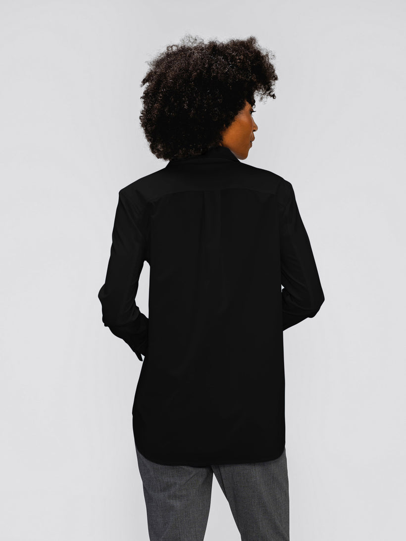 Women's AeroZero° Poplin Relaxed Shirt in Jet Black, back view